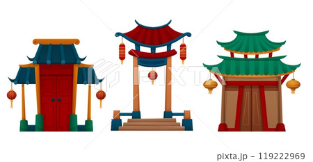 Traditional Chinese house or temple door 119222969