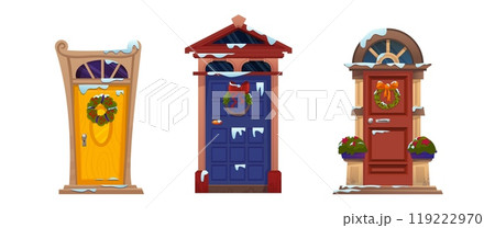 Door decorated with Christmas traditional wreath Door decorated with Christmas traditional wreath 119222970