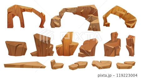 Big desert stone piles and cliff. Big desert stone piles and cliff. 119223004