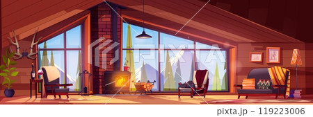 Winter cabin interior Winter cabin interior 119223006