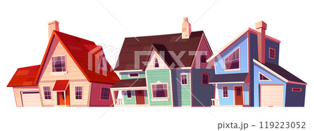 Suburban house building exterior village icon Suburban house building exterior village icon 119223052