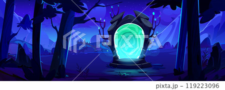 Door with stone sills and magic green glow portal 119223096