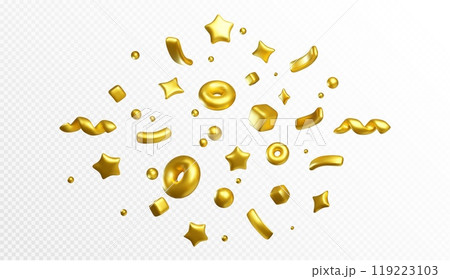 Golden confetti flying in air 119223103