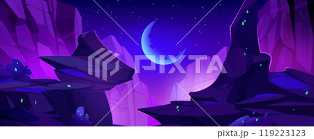 Night landscape with rocky cliff edges over chasm Night landscape with rocky cliff edges over chasm 119223123