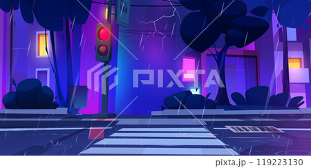Rainy night in modern city street 119223130