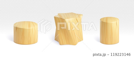 Wooden round and star shaped product podium 119223146