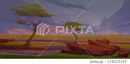 Western desert landscape during sandstorm. 119223147