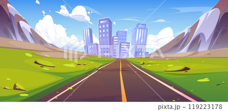 Landscape with road to city in mountain valley 119223178