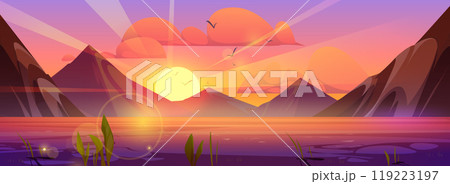 Summer sunset mountain landscape with lake Summer sunset mountain landscape with lake 119223197