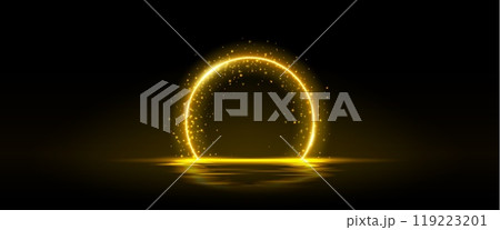 Yellow neon round frame with sparkle glitter Yellow neon round frame with sparkle glitter 119223201