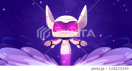 Cute robot flying in space 119223243