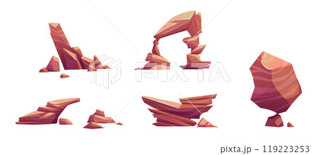 Big desert stone piles and cliff. 119223253