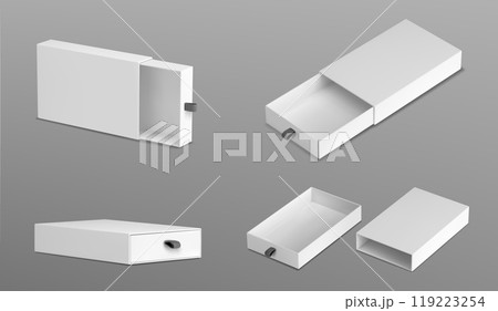3D set of slide boxes isolated on gray background 119223254
