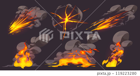Cartoon fire game effect with smoke cloud vector Cartoon fire game effect with smoke cloud vector 119223280