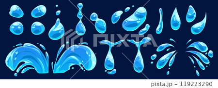 Cartoon set of water drops and splashes 119223290