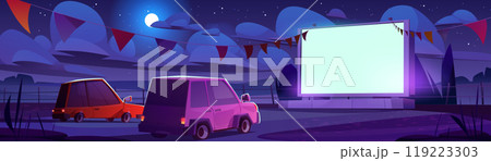 Night drive in outdoor cinema parking illustration 119223303