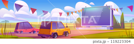Day drive in outdoor cinema parking illustration Day drive in outdoor cinema parking illustration 119223304