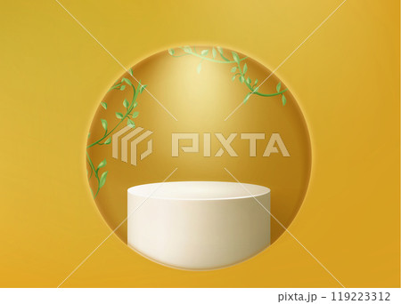 Podium on yellow background with round window 119223312