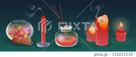 Red romantic aroma candles and scent diffuser. Red romantic aroma candles and scent diffuser. 119223319