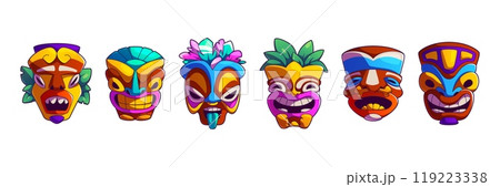 Cartoon tiki mask collection. 119223338