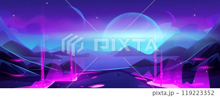 Alien planet landscape with neon light 119223352