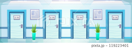 Hospital corridor with room door vector background 119223401