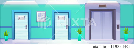 Hospital corridor with room door vector background 119223402