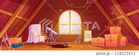 Abandoned old house attic wood interior vector 119223411