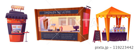 Street food stalls set isolated, white background 119223442