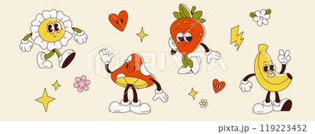 Retro groovy cartoon characters 119223452