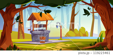 Water well in forest on shore of lake. Water well in forest on shore of lake. 119223461