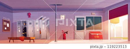 Cartoon fire station interior design Cartoon fire station interior design 119223513