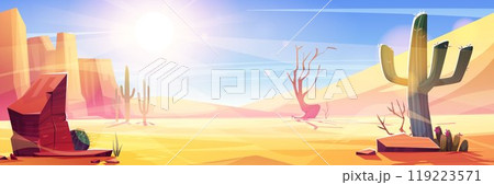 Arizona desert landscape with sand and cactus Arizona desert landscape with sand and cactus 119223571