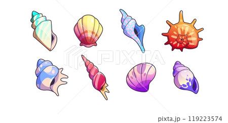 Sea shell and vessels game assets set. Sea shell and vessels game assets set. 119223574