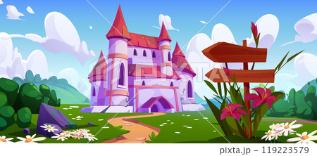 Fairytale castle on green summer landscape 119223579