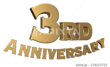 3DCG文字「3rd Anniversary/3周年」ゴールド,金 119223725