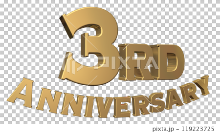 3DCG文字「3rd Anniversary/3周年」ゴールド,金 119223725