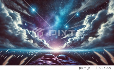 星空観察、宇宙の音、静寂の中の調和、ゆったりしたテンポ 119223909