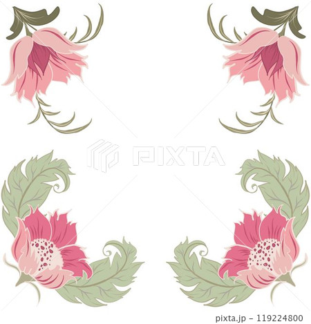 Seamless floral vector pattern for greeting cards wedding card and textile. Floral frame in William Morris style for greeting cards in pink and green colors. Seamless floral vector pattern for greeting cards wedding card and textile. Floral frame in William Morris style for greeting cards in pink and green colors. 119224800