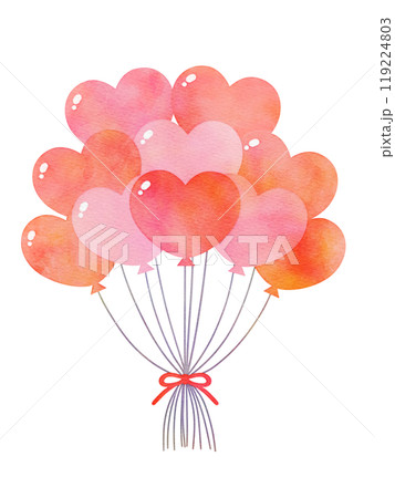 赤いハートの風船の束 水彩風 イラスト素材 赤いハートの風船の束 水彩風 イラスト素材 119224803