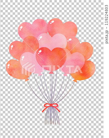 赤いハートの風船の束 水彩風 イラスト素材 赤いハートの風船の束 水彩風 イラスト素材 119224803