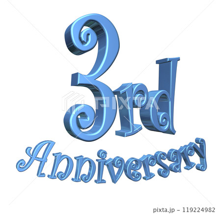 3DCG文字「3rd Anniversary/3周年」ブルー,青 119224982
