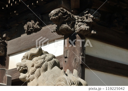狛犬と神社の門 119225042