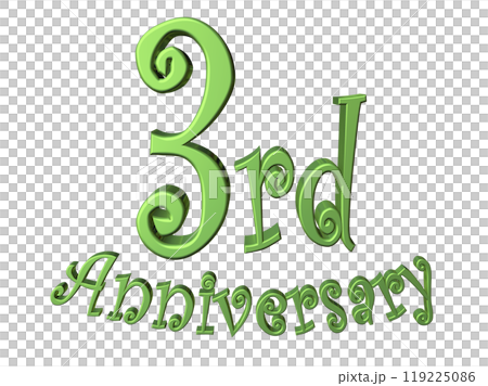 3DCG文字「3rd Anniversary/3周年」グリーン,緑 3DCG文字「3rd Anniversary/3周年」グリーン,緑 119225086