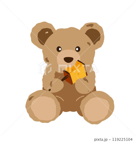クマのぬいぐるみがカステラを食べているイラスト 119225104