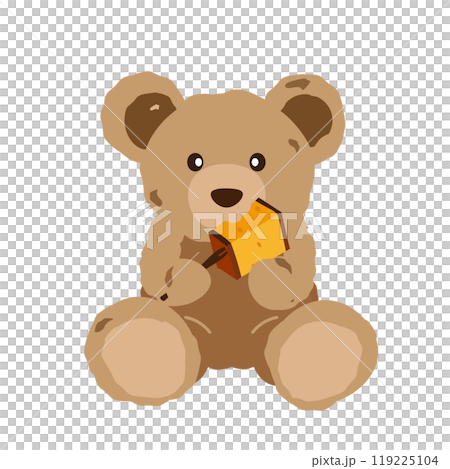 クマのぬいぐるみがカステラを食べているイラスト 119225104
