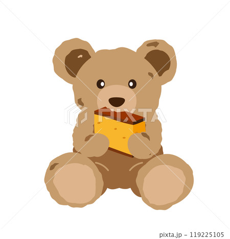 クマのぬいぐるみがカステラを食べているイラスト 119225105