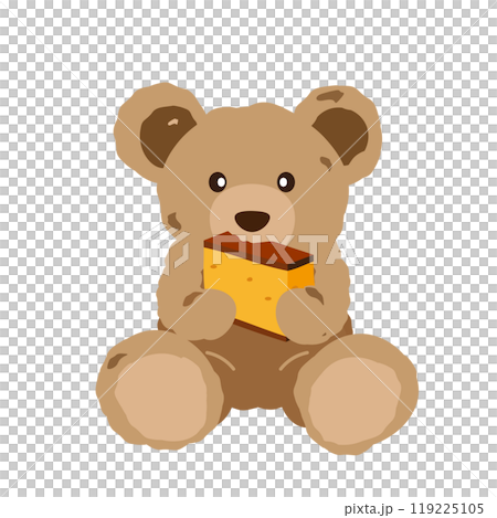 クマのぬいぐるみがカステラを食べているイラスト 119225105