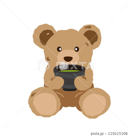 クマのぬいぐるみが抹茶を飲んでいるイラスト クマのぬいぐるみが抹茶を飲んでいるイラスト 119225106