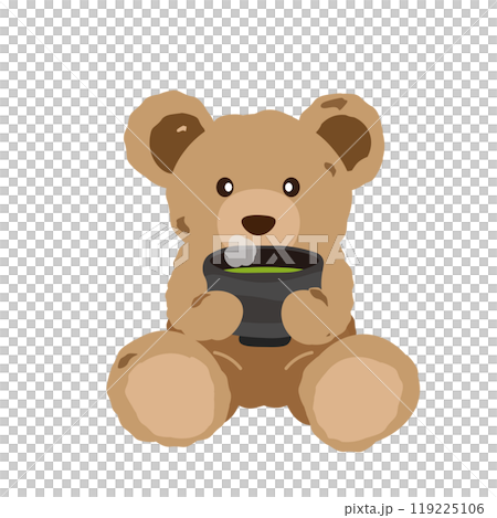 クマのぬいぐるみが抹茶を飲んでいるイラスト クマのぬいぐるみが抹茶を飲んでいるイラスト 119225106